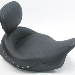 Super Touring Solo Seat with Driver Backrest, Black Pearl-Centered Studded, Black