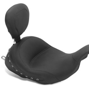 Lowdown™ Touring Solo Seat with Driver Backrest, Black Pearl-Centered Studded, Black