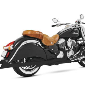 True Dual Exhaust with 36″ long 2.5″ Diameter Mufflers, Shark Tail End Caps & Black Finish. Fits Indian Vintage Chief Classic & Vintage Chief Dark Horse Models.