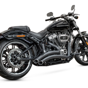Sharp Curve Radius Exhaust with Black Finish & Black End Caps. Fits M8 Softail 2018up.